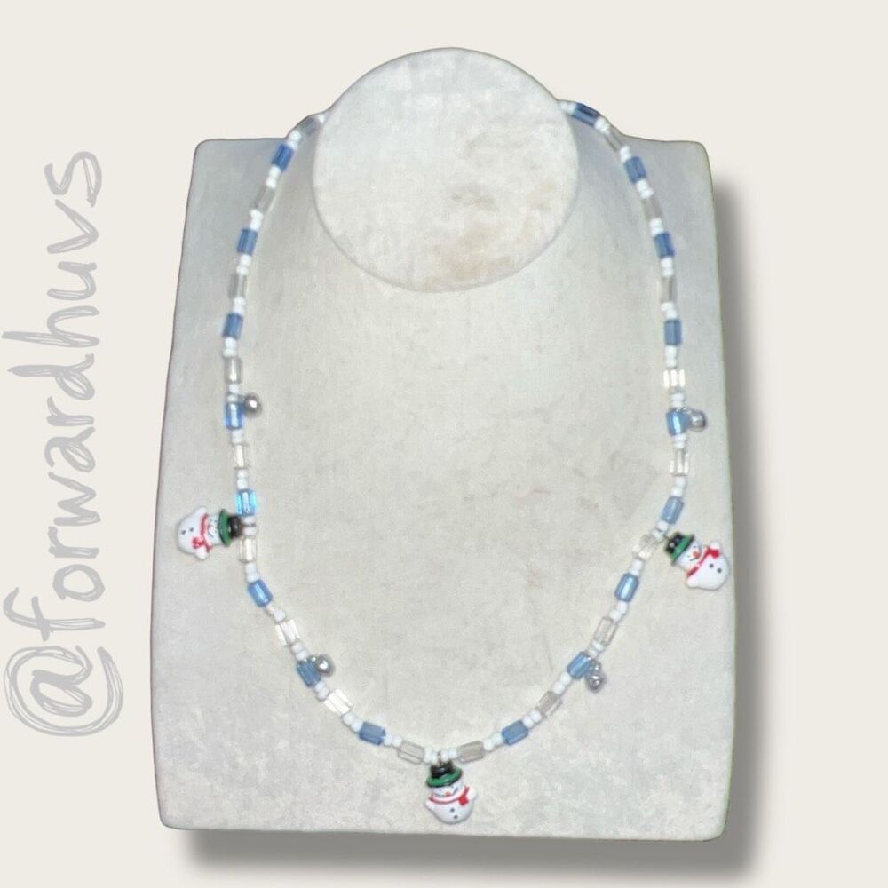 Snowman Beaded Stretch Necklace – 22” Festive Holiday Design